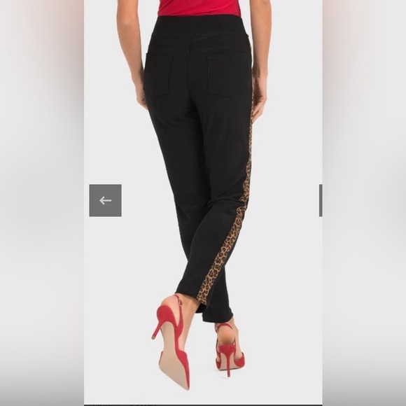 Joseph Ribkoff Black Leggings with Leopard Print Side Stripes Size 4 - Picture 2 of 12